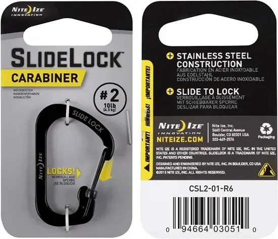 Nite Ize SlideLock karabijnhaak #2 Zwart CSL2-01-R6