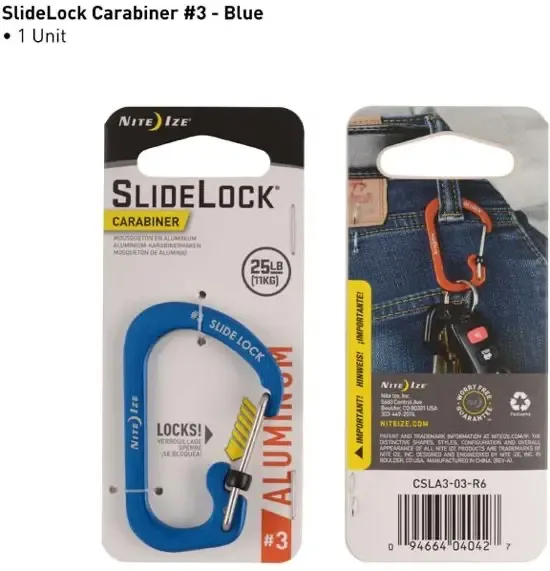 Nite Ize SlideLock Carabiner #3 Aluminium Blauw CSLA3-03-R6