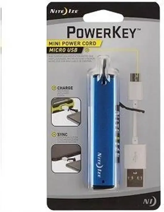 Nite Ize Power Key Micro USB Blauw oplaadkabel Smartphone in een metalen behuizing PKYU-03-R7
