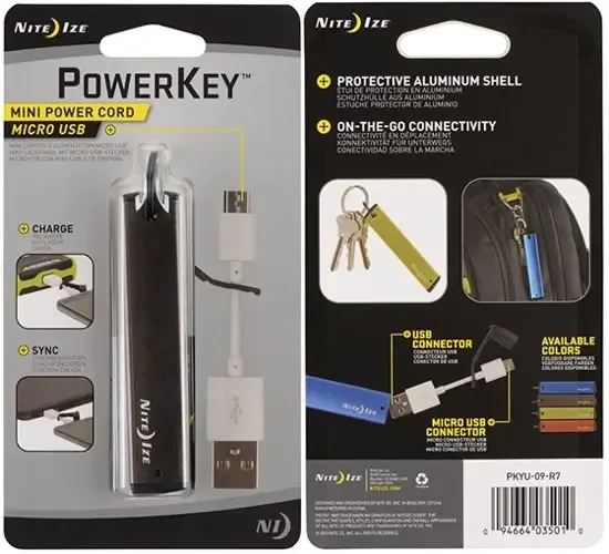 Nite Ize Power Key Micro USB Smoke oplaadkabel Smartphone in een metalen behuizing PKYU-09-R7