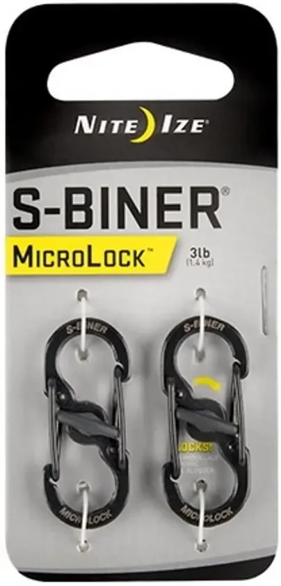 Nite Ize Microlock Staal S-Biner Zwart Karabijnhaak 2 Stuks LSBM-01-2R3