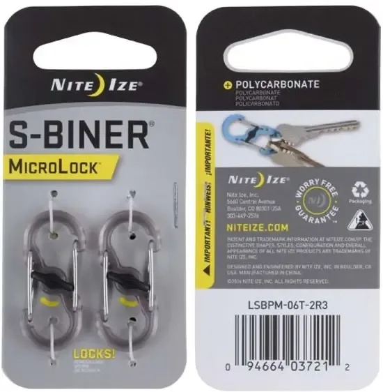 Nite Ize Microlock S-Biner Polycarbonaat 2 Stuks Smoke LSBPM-06T-2R3