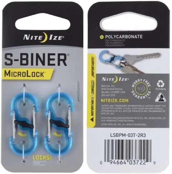 Nite Ize Microlock S-Biner Polycarbonaat 2 Stuks Blauw LSBPM-03T-2R3