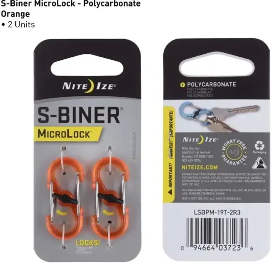 Nite Ize Microlock S-Biner Polycarbonaat 2 Stuks Oranje LSBPM-19T-2R3