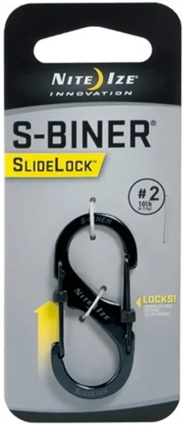 Nite Ize SlideLock Staal S-Biner Size #2 Zwart Karabijnhaak LSB2-01-R3