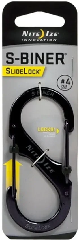 Nite Ize SlideLock Staal S-Biner Size #4 Zwart Karabijnhaak LSB4-01-R3