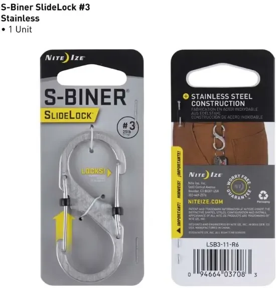 Nite Ize SlideLock Staal S-Biner Size #3 Roestvrij Karabijnhaak LSB3-11-R6