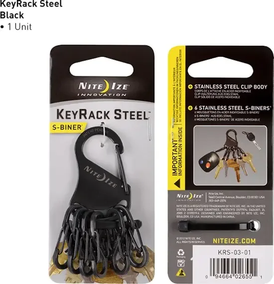 Nite Ize KeyRack Zwart met Zwart Stalen S-Biners KRS-03-01