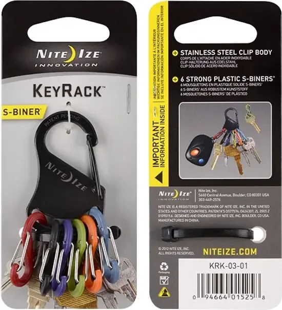 Nite Ize KeyRack Zwart met Plastic kleuren S-Biners KRK-03-01