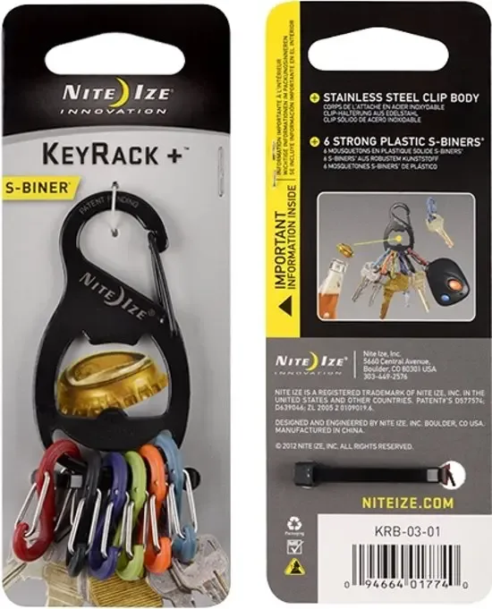 Nite Ize KeyRack Zwart met Plastic kleuren S-Biners KRB-03-01