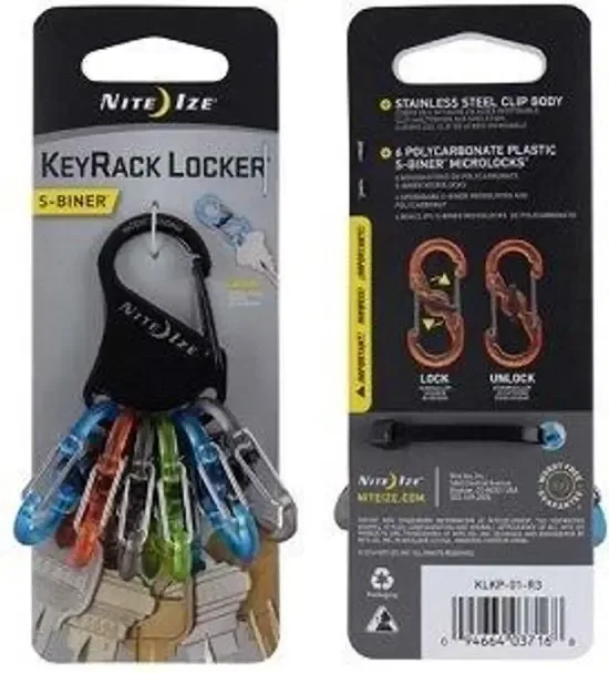 Nite Ize KeyRack Locker Zwart met Plastic kleuren Microlock S-Biners KLKP-01-R3