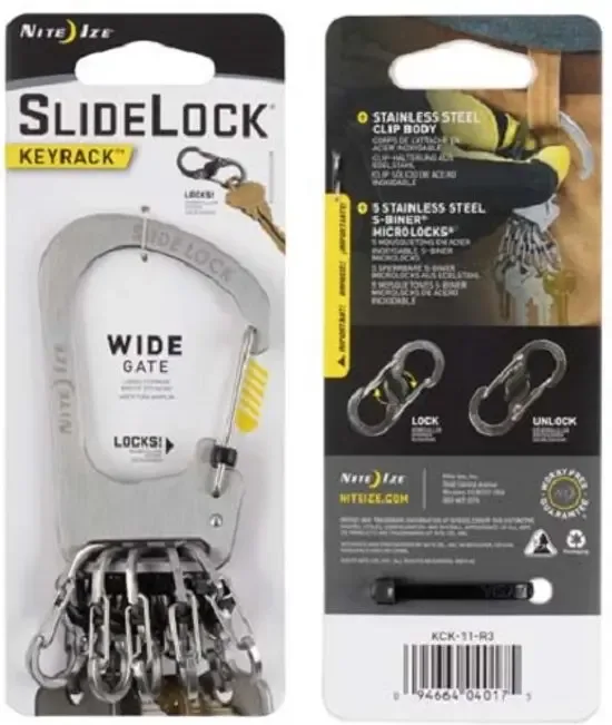 Nite Ize SlideLock KeyRack Roestvrij Staal met Stalen Microlock S-Biners KCK-11-R3