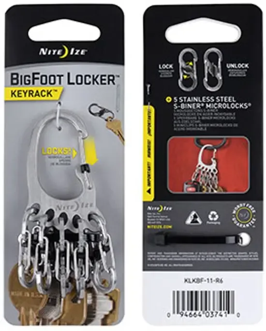 Nite Ize BigFoot KeyRack Locker Staal met Roestvrij Stalen S-Biners KLKBF-11-R6