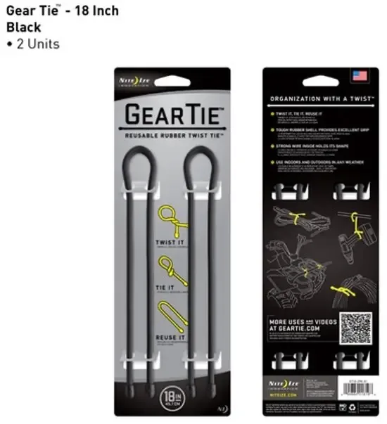 Nite Ize Gear Tie 18" Zwart 2 Stuks Herbruikbare kabelbinder GT18-2PK-01