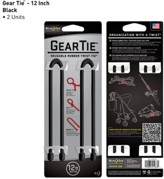 Nite Ize Gear Tie 12" Zwart 2 Stuks Herbruikbare kabelbinder GT12-2PK-01