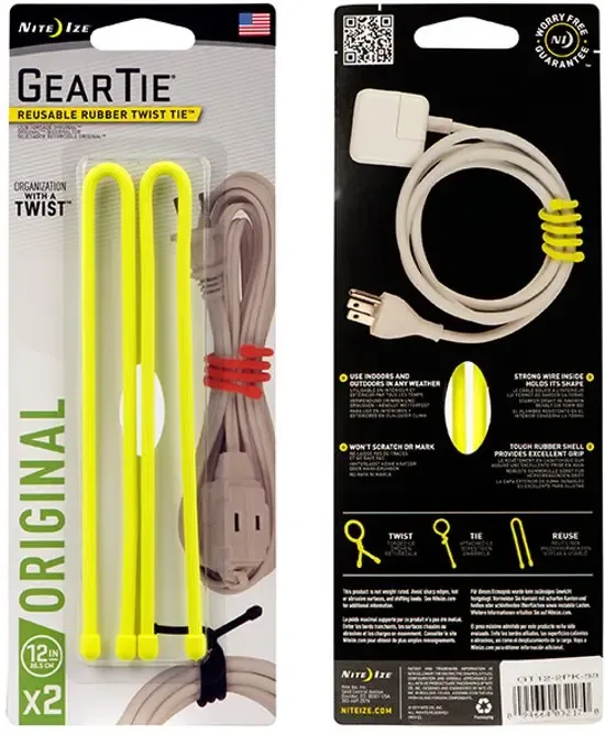 Nite Ize Gear Tie 12" Fluo Geel 2 Stuks Herbruikbare kabelbinder GT12-2PK-33