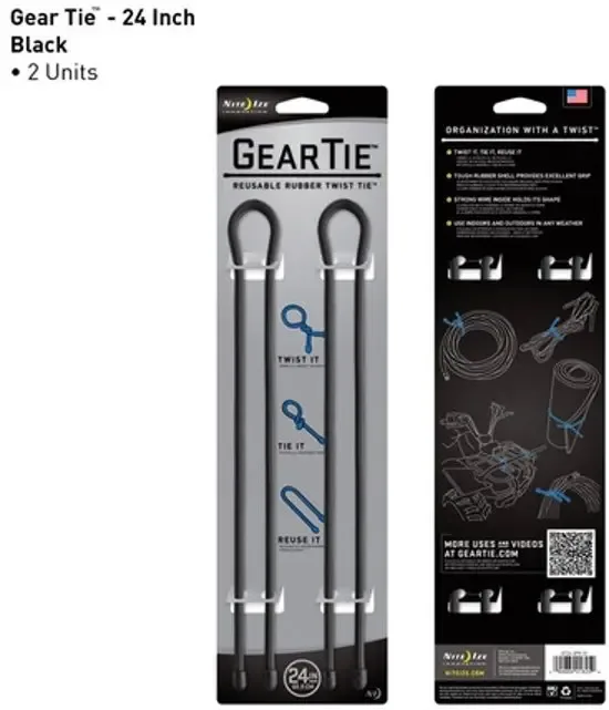 Nite Ize Gear Tie 24" Zwart 2 Stuks Herbruikbare kabelbinder GT24-2PK-01