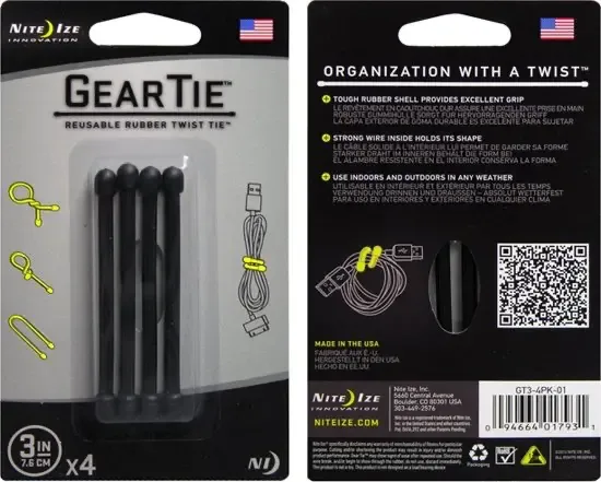 Nite Ize Gear Band 3" Zwart 4 Stuks Herbruikbare kabelbinder GT3-4PK-01