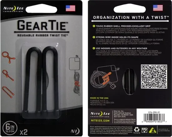 Nite Ize Gear Tie 6" Zwart 2 Stuks Herbruikbare kabelbinder GT6-2PK-01