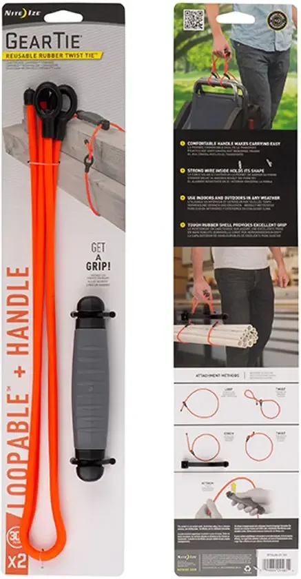 Nite Ize Gear Tie Loopable Oranje + Handle Twist Tie Herbruikbare kabelbinder GTHL30-31-R3