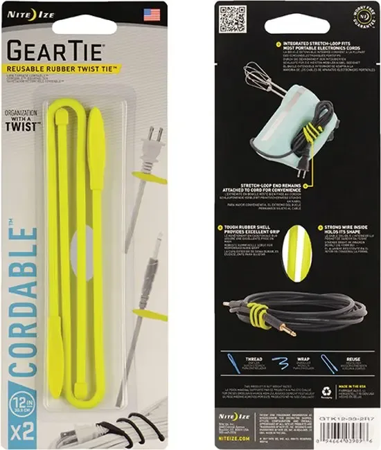 Nite Ize Gear Tie Cordable 12" Fluo Geel 1 Stuk Herbruikbare kabelbinder GTK12-33-2R7