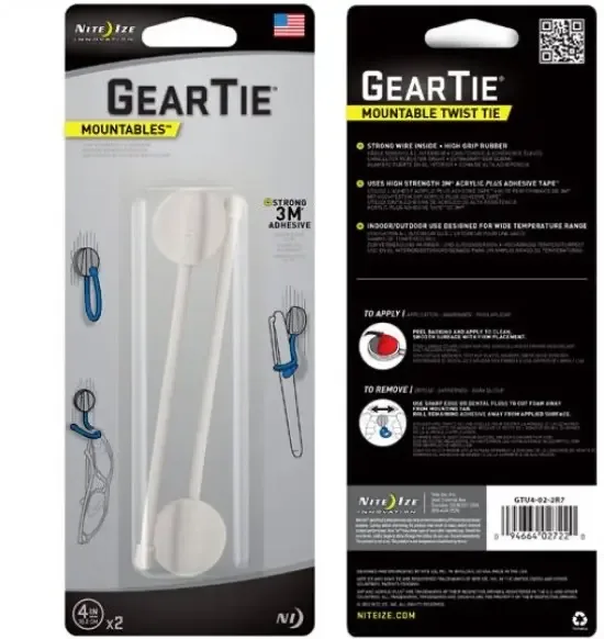 Nite Ize Gear Tie Mountable 4" Wit 2 Stuks Herbruikbare kabelbinder GTU4-02-2R7