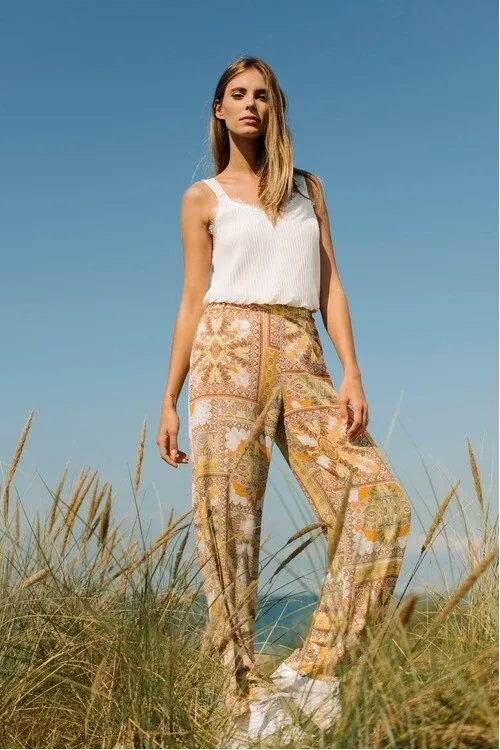Signe Nature bedrukte broek: Voile stof (Signe.922)