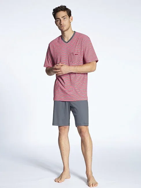 Calida Herenpyjama Korte mouw / short Rood gestreept CAL.122