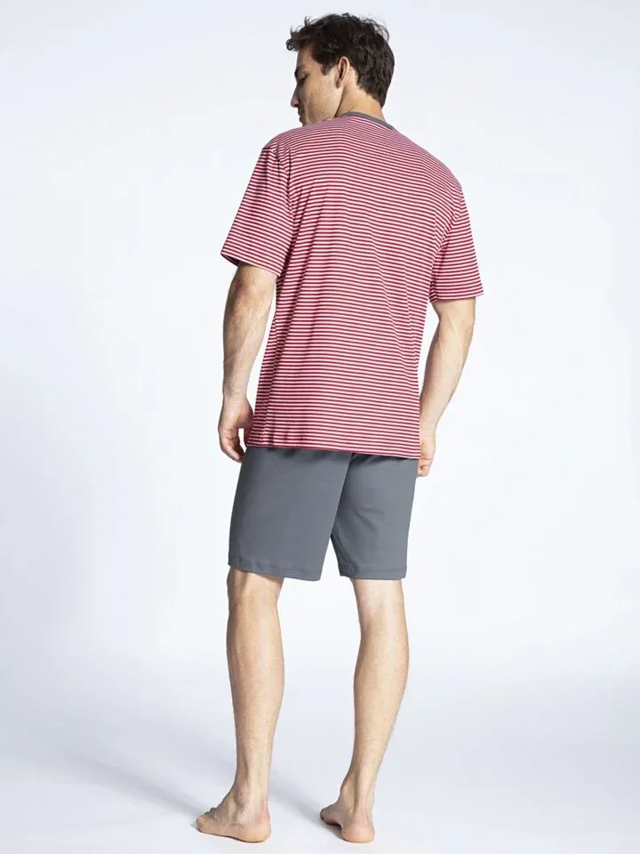 Calida Herenpyjama Korte mouw / short Rood gestreept CAL.122