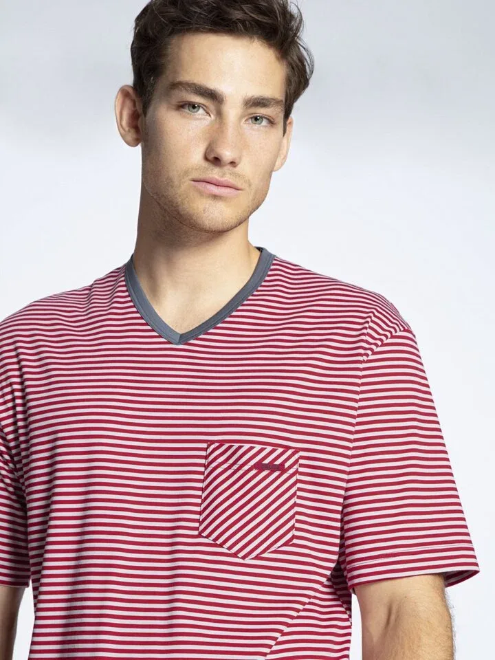 Calida Herenpyjama Korte mouw / short Rood gestreept CAL.122