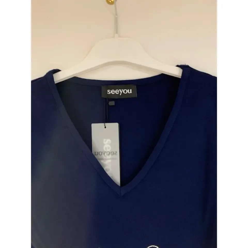See You Blauwe T-shirt met V hals