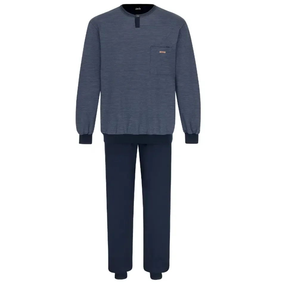 Ammann Blauwe pyjama met manchet boorden ( M - XXL ) 100% Katoen