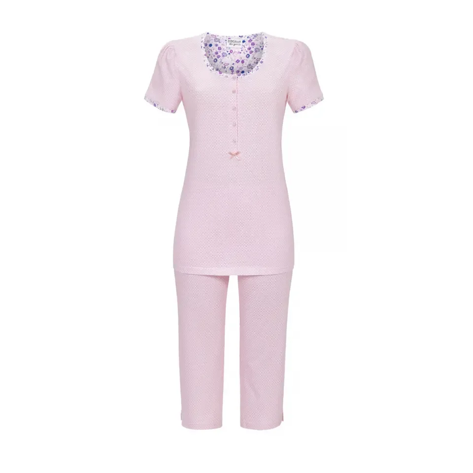 Ringella: roze pyjama, korte mouw, pirate broek 100% katoen