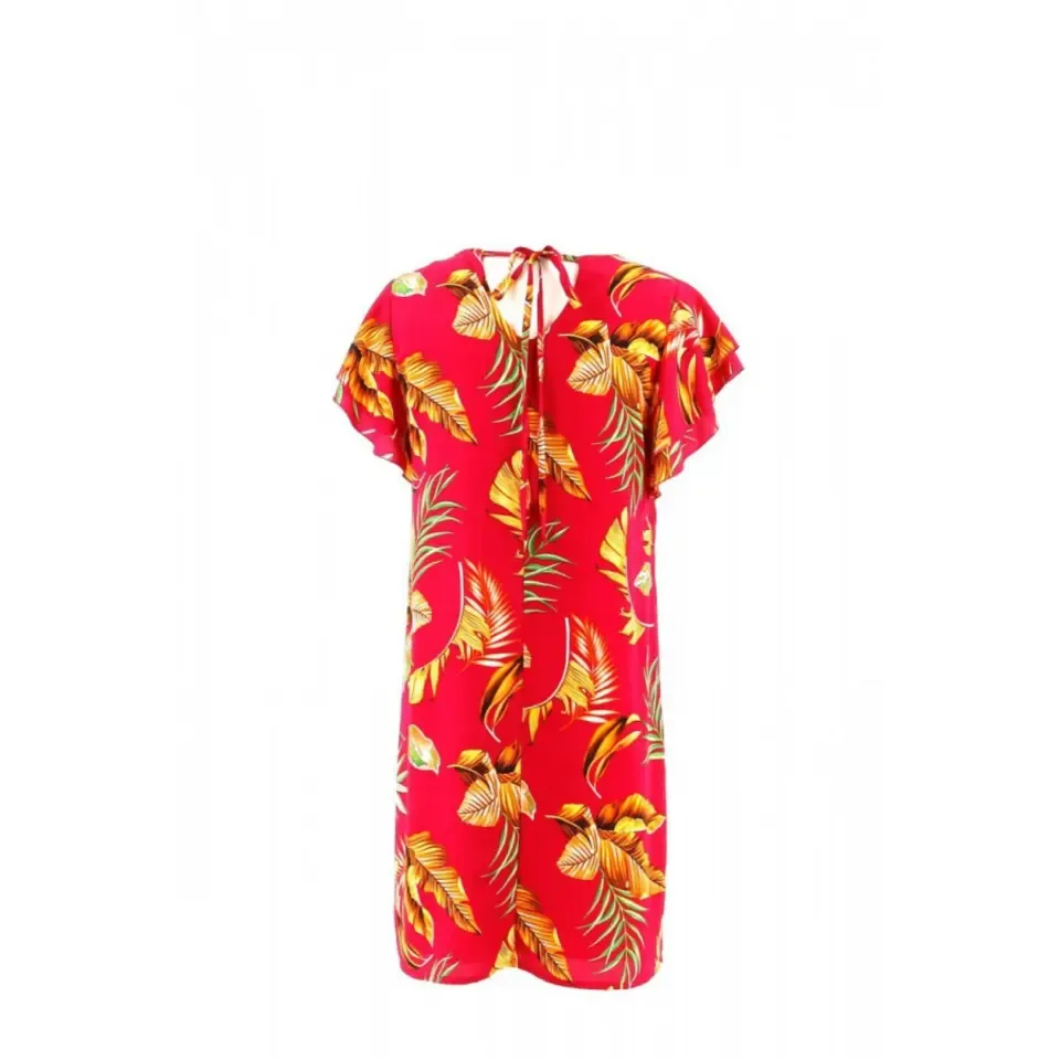 Signe nature Jurk, Fushia bedrukt met bloemen