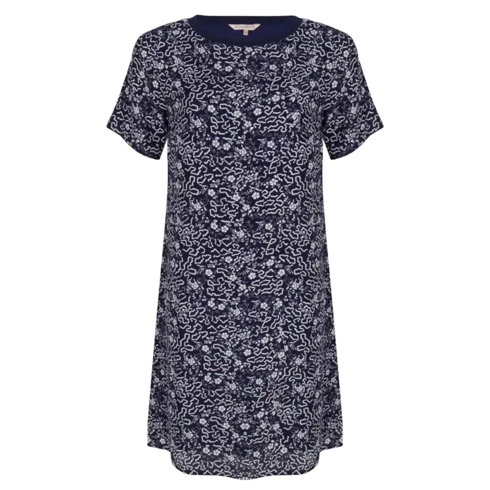 Esqualo Jurk: bedruk blauw/wit