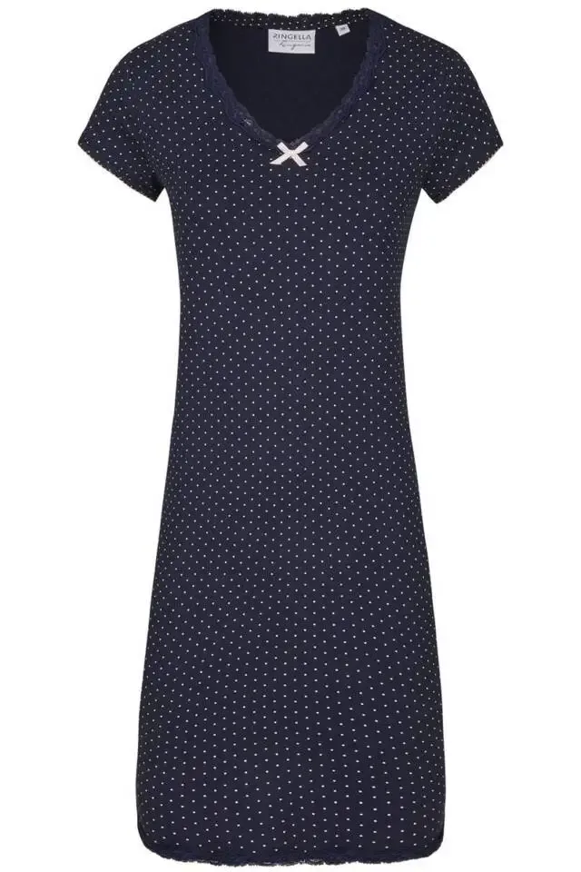 Ringella Dames nachthemd met korte mouw: Blauw ( Rin.211)