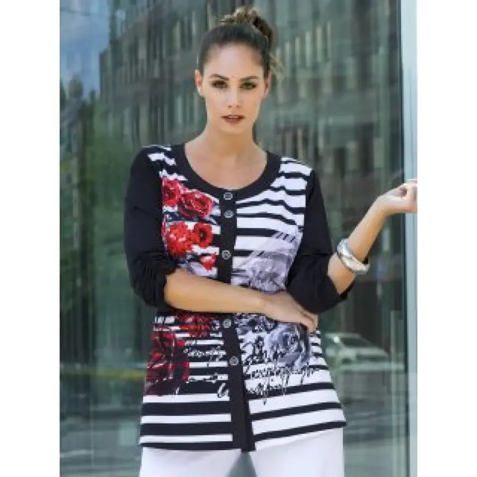 Mona Lisa t-hirt met knopen 3/4 mouw gebloemd