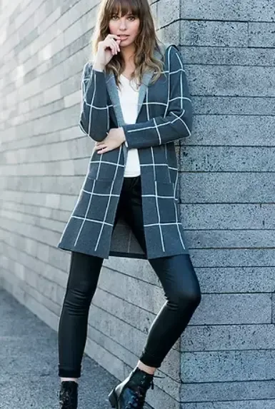 Marble Cardigan / Vest: Bruin - Ecru met kap ( MAR.95)