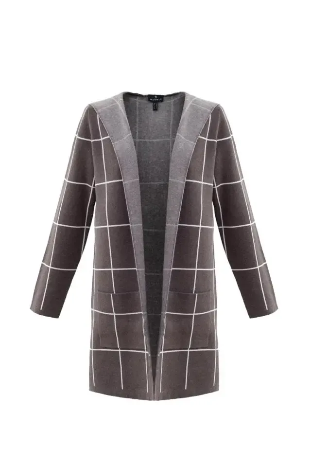 Marble Cardigan / Vest: Bruin - Ecru met kap ( MAR.95)