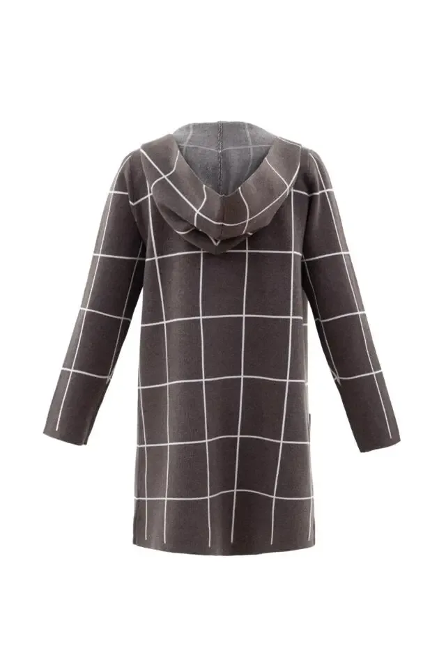 Marble Cardigan / Vest: Bruin - Ecru met kap ( MAR.95)