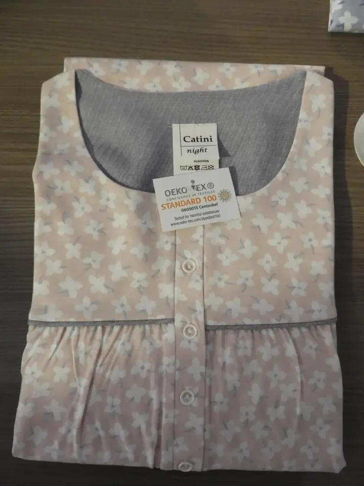 Catini Klassiek nachthemd lange mouw: lengte 115cm ( Roze ) tot 4XL ( TEX.719 )