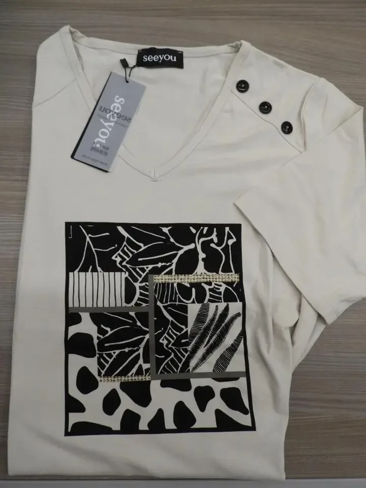 See You T shirt: Beige V hals ( tot maat 52 ) ( SEE.81 )