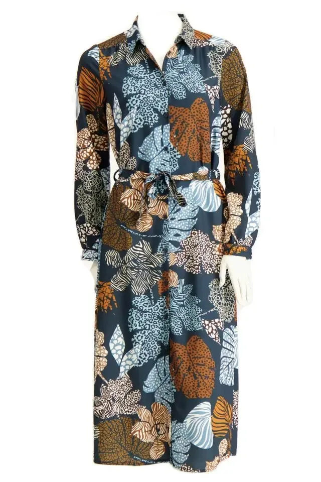 Signe Nature Lang gebloemd kleed: Blauw ( Signe.1006 )