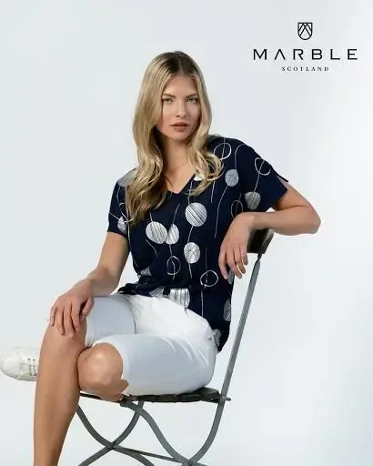 Marble T-shirt: fijn gebreid ( Blauw ) ( MAR.119)
