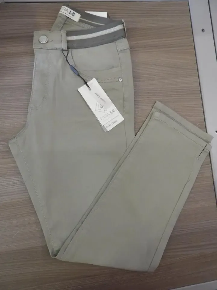 Para Mi Capri: ( 7/8 broek, L26 ) Kaki, Elastic + knoop ( PARA.166 )