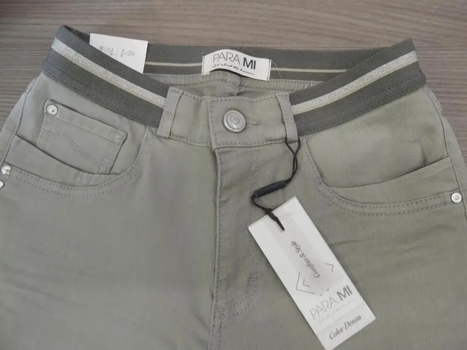 Para Mi Capri: ( 7/8 broek, L26 ) Kaki, Elastic + knoop ( PARA.166 )