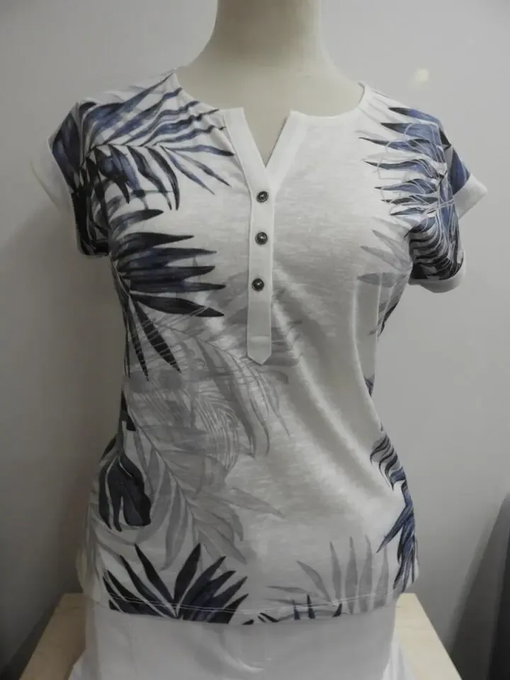 Femme T-shirt: Wit / blauw ( GOD.31 )