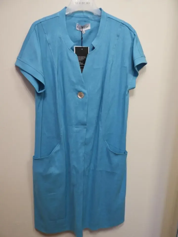 Bluebeery Kleed: Korte mouw, licht blauw ( Linnen / viscose ) ( BLU.8 )