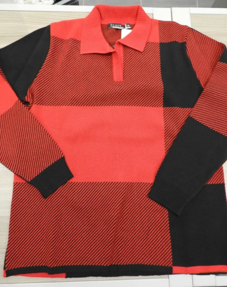 Kris Fashion Dames Polo pull: Rood / zwart ( KRI.16 )