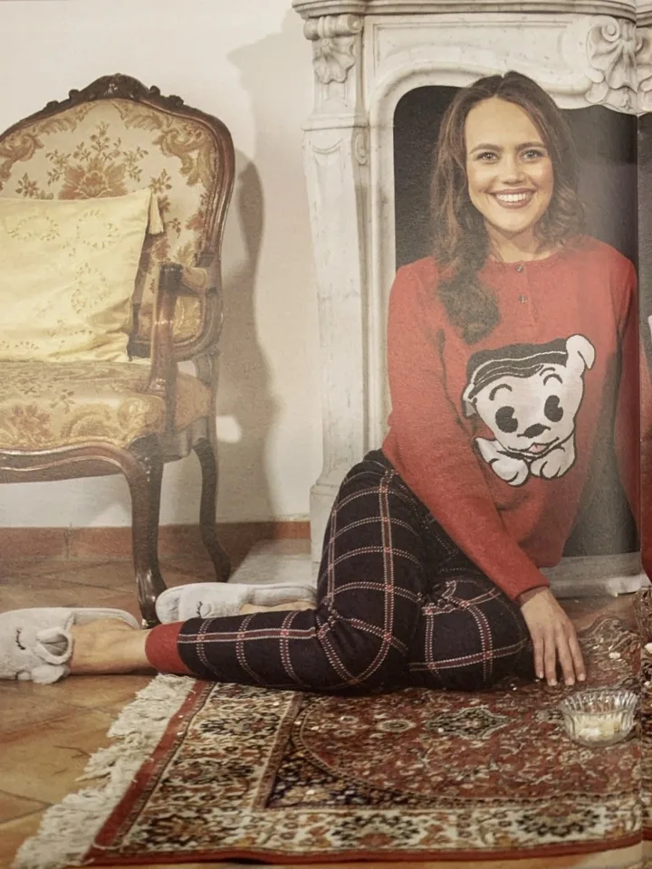 Fida Dames pyjama: Rood / carree broek ( Hond ) ( TEX.742 )